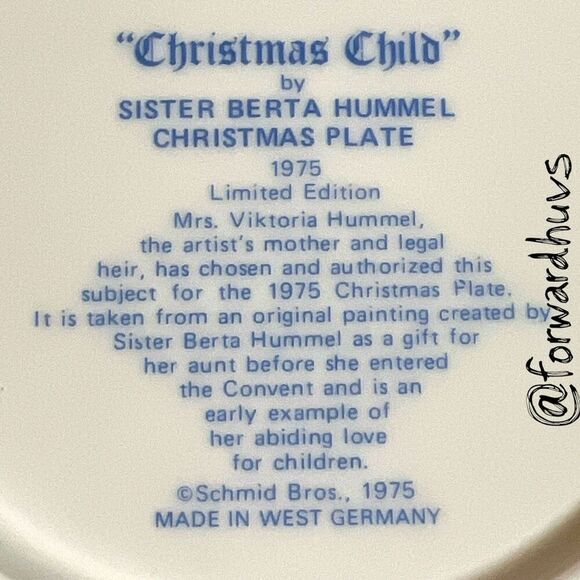 1975 Schmid “Christmas Child” Plate – Sister Berta Hummel – No Box - Picture 4 of 7